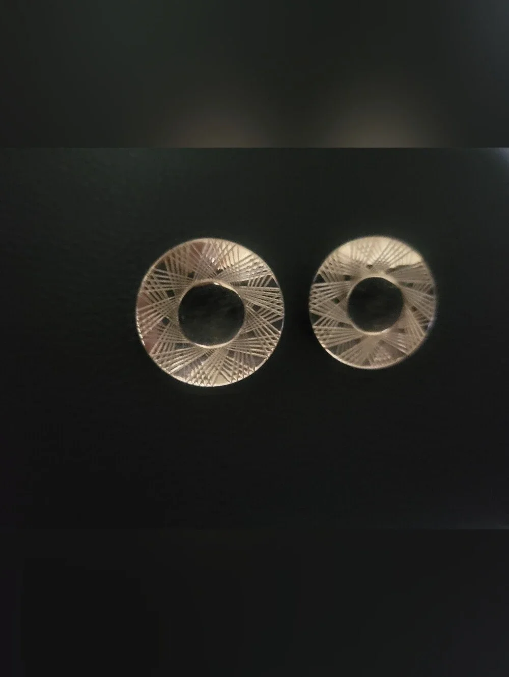Vintage Signed MARINO Silver Tone Sunburst Disc Clip On Earrings Mid-Century